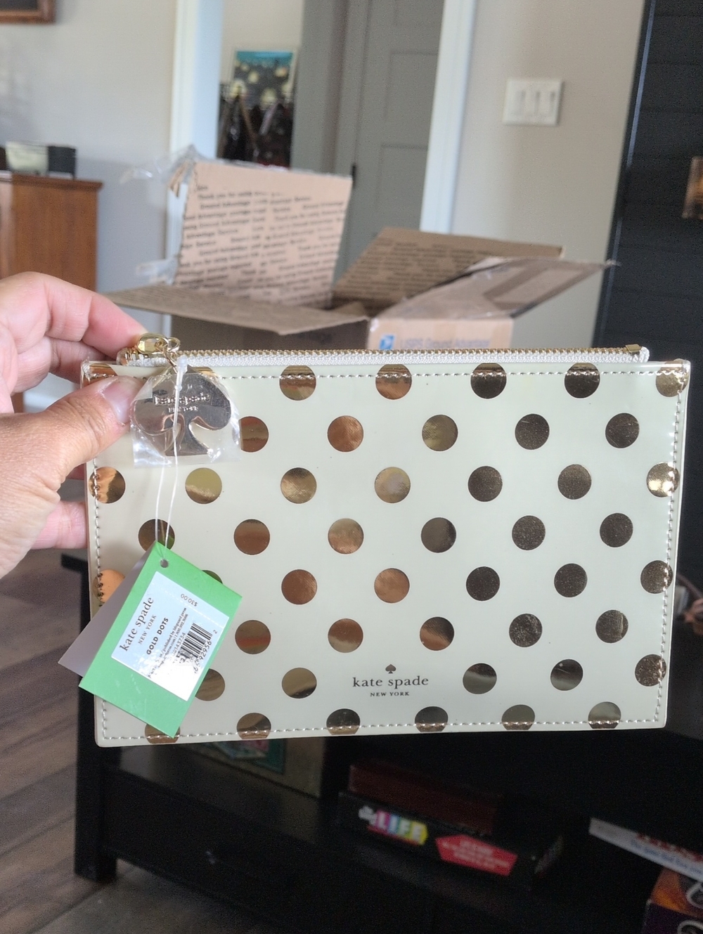 kate spade cream and gold polka dot Pencil Case charm